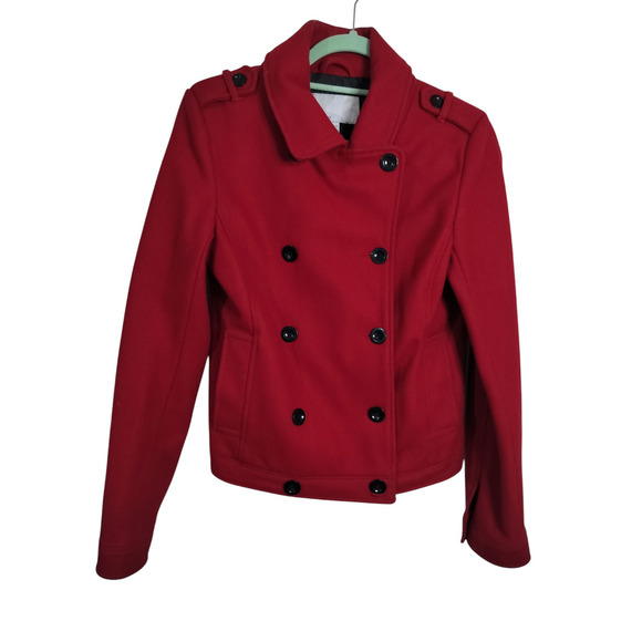 3242) Old Navy Red Double Breast Wool Blend Long Sleeve Jacket Coat Medium - Picture 1 of 8